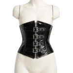 Vinyl Buckle Corset | Gothic Waist Cincher with Front Zip & Back Lacing
