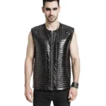 Men’s Black Vinyl Gothic Vest | Sleeveless Industrial Zipper Vest