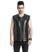 Men’s Black Vinyl Gothic Vest | Sleeveless Industrial Zipper Vest