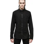 Black Military Goth Shirt | Unisex Vintage Style with Braided Front & Sleeve Detailing