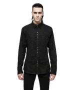 Black Military Goth Shirt | Unisex Vintage Style with Braided Front & Sleeve Detailing