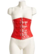 Vinyl Buckle Corset | Gothic Waist Cincher with Front Zip & Back Lacing - Image 2