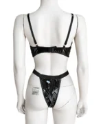 Black Glossy Vinyl Corset Teddy Set | Lace-Up Underwire Bodysuit with Thong | Goth Lingerie - Image 2