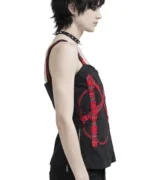 Goth Punk Plaid Strap Top with Zipper Detail | Black Alternative Grunge Camisole - Image 2
