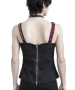 Goth Punk Plaid Strap Top with Zipper Detail | Black Alternative Grunge Camisole - Image 3