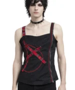 Goth Punk Plaid Strap Top with Zipper Detail | Black Alternative Grunge Camisole