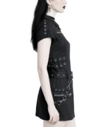 Black Industrial Zip Front Goth Dress | Corset Back Mini Dress - Image 3