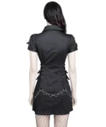 Black Gothic Zip Front Mini Dress with Straps & Metal Hardware - Image 3