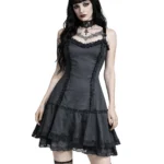 Black Gothic Corset Dress with Lace Details & Harness Back