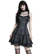 Black Gothic Corset Dress with Lace Details & Harness Back