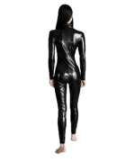 Glossy Latex Look Zip-Up Catsuit | Gothic Vinyl Bodysuit Jumpsuit (Black | Red) - Image 8