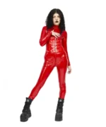 Glossy Latex Look Zip-Up Catsuit | Gothic Vinyl Bodysuit Jumpsuit (Black | Red) - Image 5