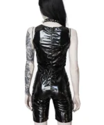 Black Vinyl Gothic Jumpsuit with Deep V Neck Alternative Latex Look Playsuit - Image 2