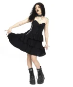 Black Gothic Strapless Ruffle Dress | Corset Front - Image 5