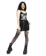 Black Punk Gothic Mini Skirt with Zipper & Strap Details - Image 3