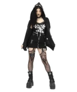 Black Punk Gothic Mini Skirt with Zipper & Strap Details - Image 2