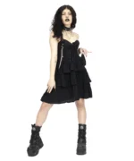 Black Gothic Strapless Ruffle Dress | Corset Front - Image 4