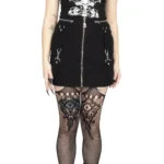 Black Punk Gothic Mini Skirt with Zipper & Strap Details