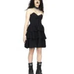 Black Gothic Strapless Ruffle Dress | Corset Front
