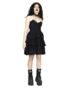 Black Gothic Strapless Ruffle Dress | Corset Front
