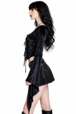 Gothic Velvet Lace-Up Corset Top With Bell Sleeves - Image 2
