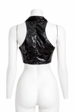 Demonyx Black Vinyl Zip Crop Top | Gothic PVC Halter Top - Image 2