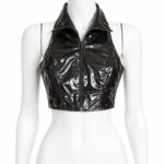 Demonyx Black Vinyl Zip Crop Top | Gothic PVC Halter Top