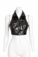 Demonyx Black Vinyl Zip Crop Top | Gothic PVC Halter Top