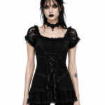 Women's Gothic Lace Corset Top | Black Off Shoulder Ruffle Blouse