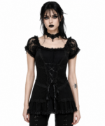 Women's Gothic Lace Corset Top | Black Off Shoulder Ruffle Blouse