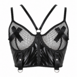 Black Mesh & Faux Leather Harness Bralette | Gothic Industrial Top XL