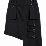 Black Asymmetrical Punk Skirt with Metal Studs and Buckles