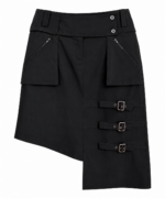 Black Asymmetrical Punk Skirt with Metal Studs and Buckles